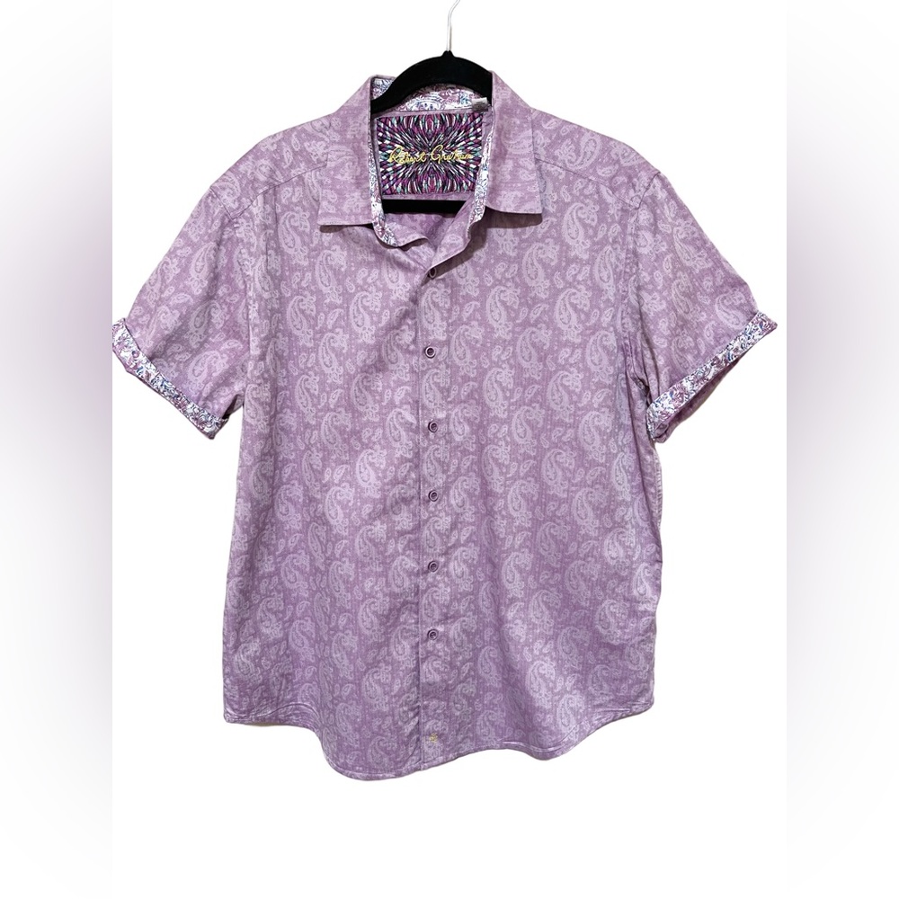 Robert Graham L Shirt Purple Paisley Flip Cuff Button Up Short Sleeve Mens